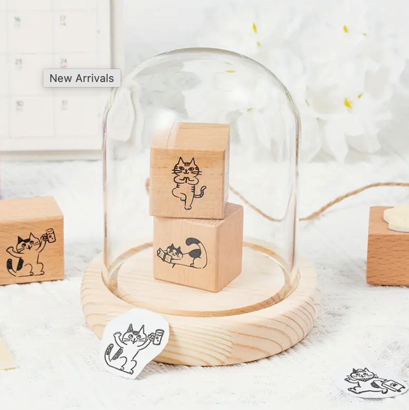 Wooden Kitten Stamp - Reading book