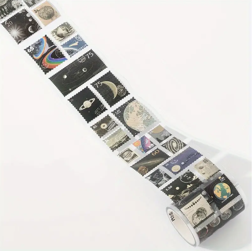 Stamp Sticker roll - Planets, Stars, Moon, Universe Design