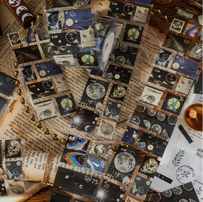 Stamp Sticker roll  - Planets, Stars, Moon, Universe Design