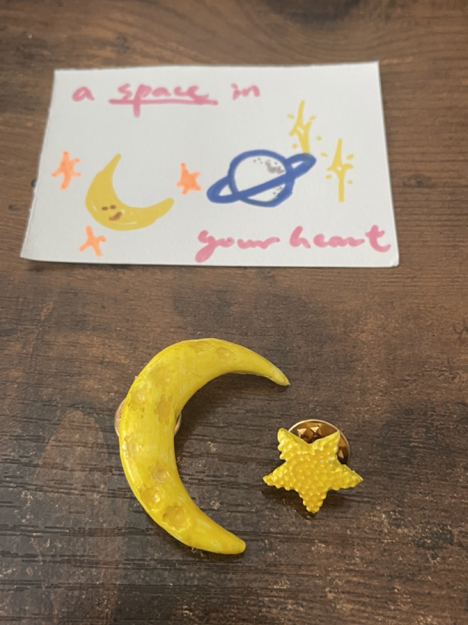 a space in your heart Handmade Moon and Star Pin Set