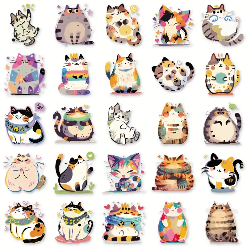 Cute Cat illustration Stickers - Set of 10