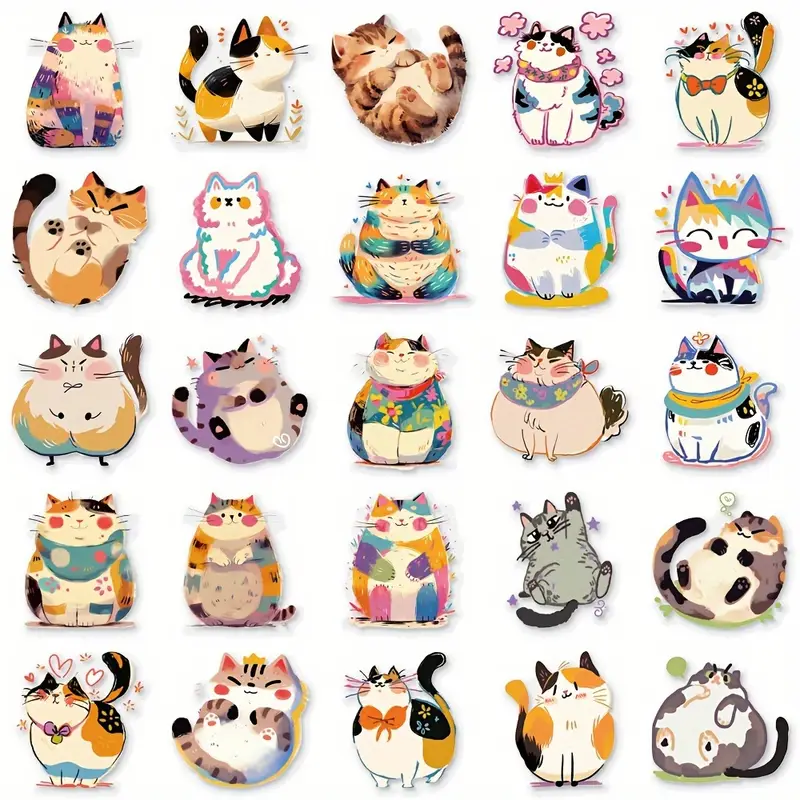 Cute Cat illustration Stickers - Set of 10