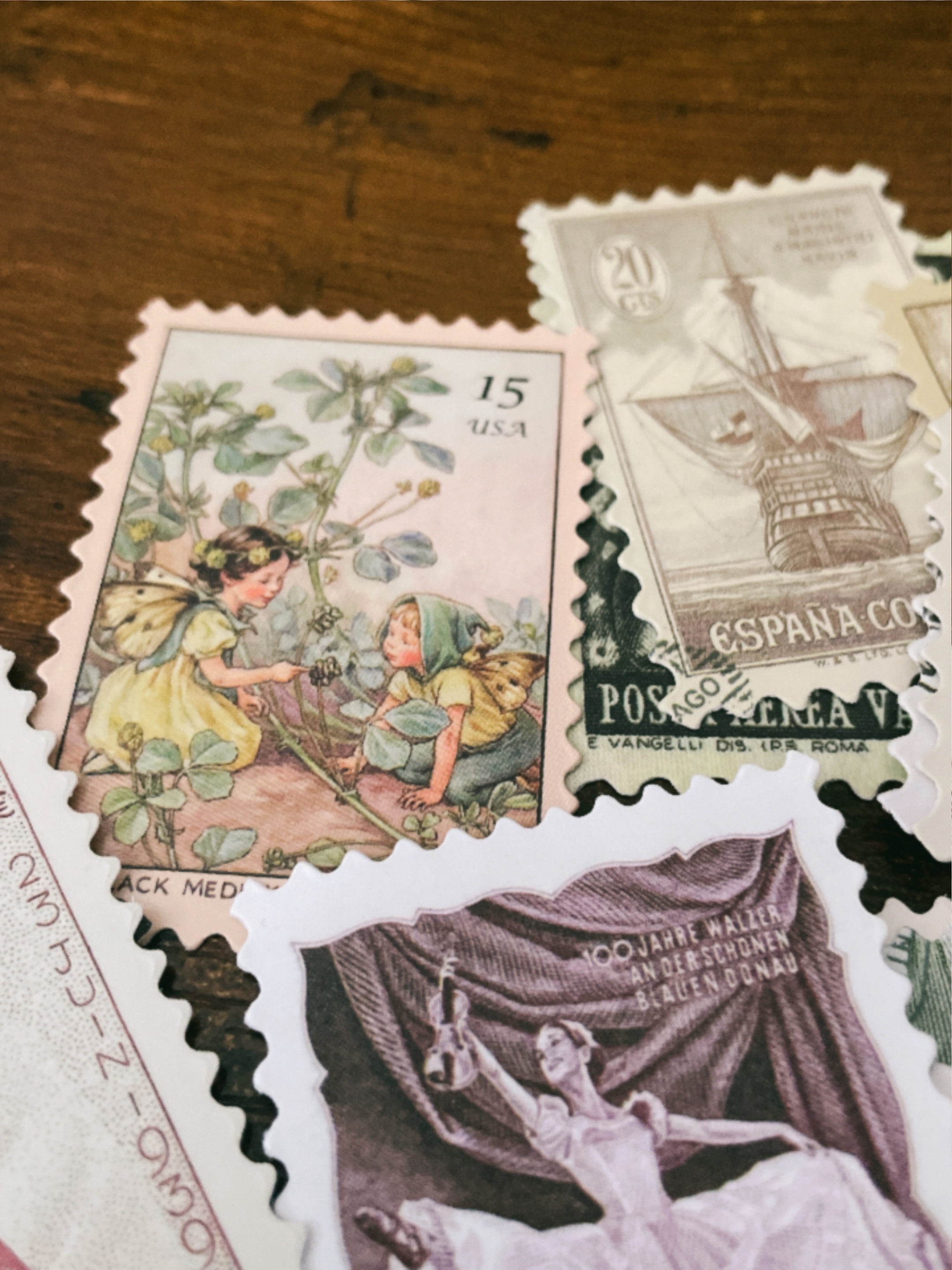 Vintage Decorative Postage Stamps Stickers - Set of 10