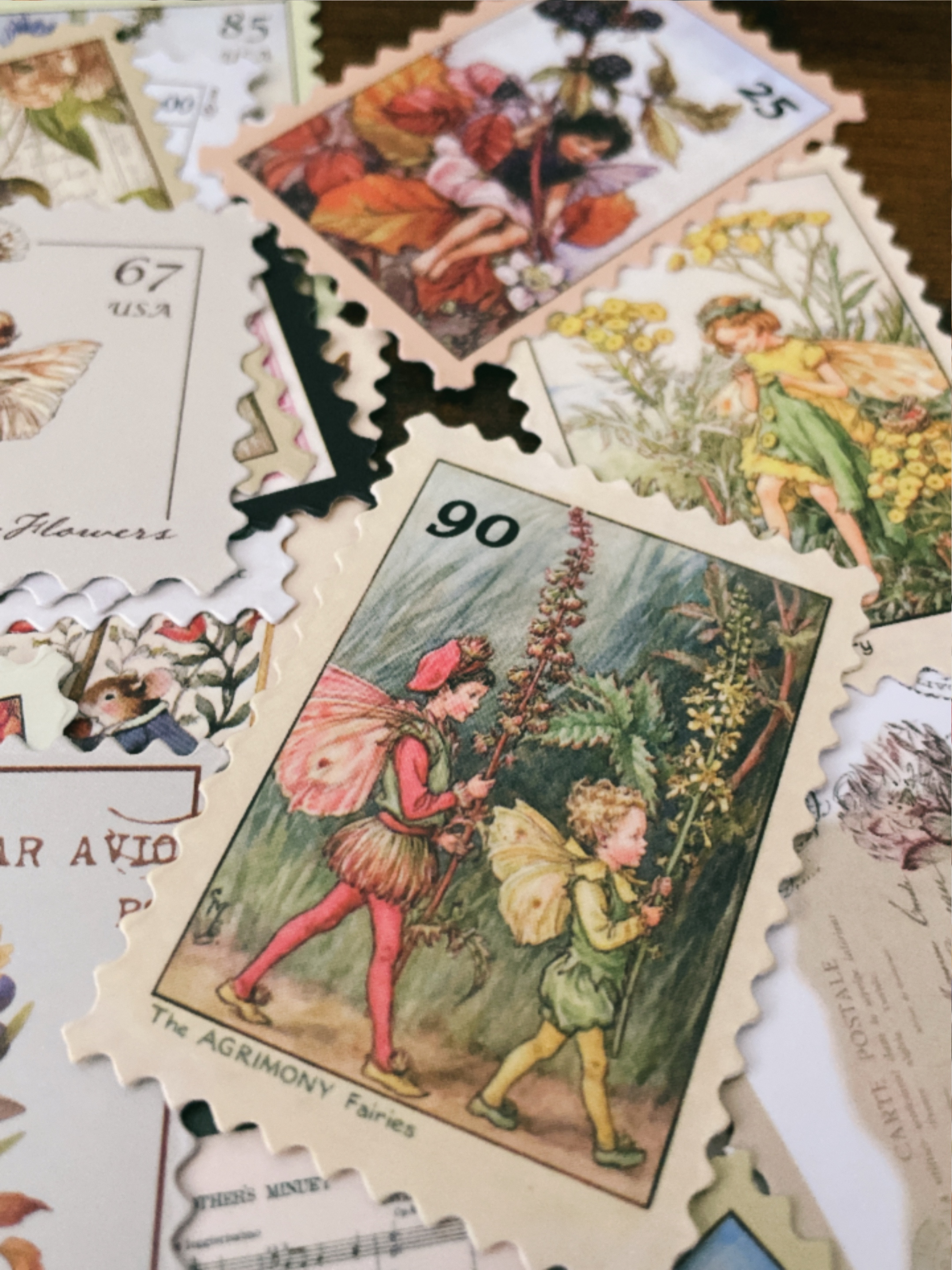 Vintage Decorative Postage Stamps Stickers - Set of 10