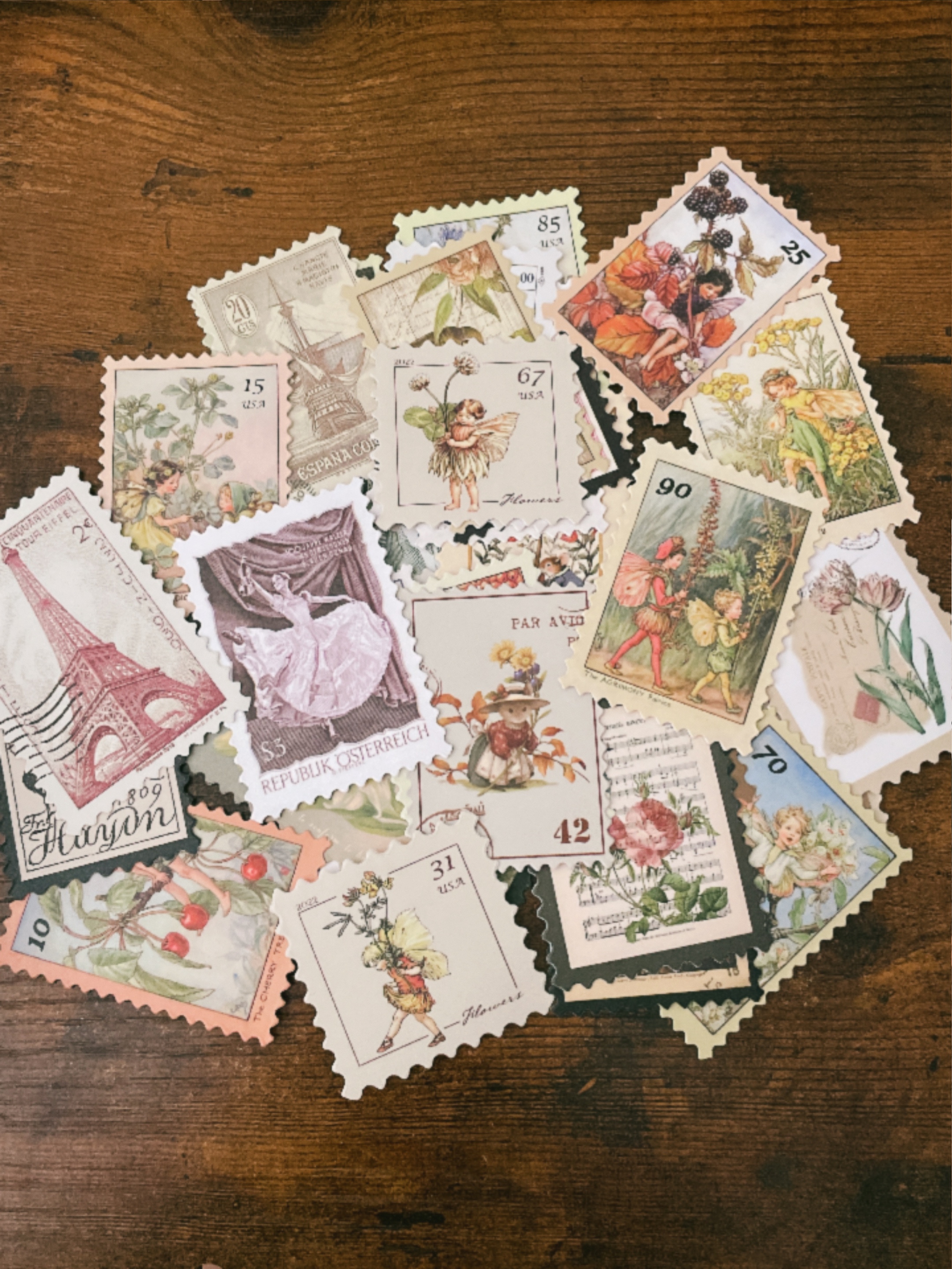 Vintage Decorative Postage Stamps Stickers - Set of 10