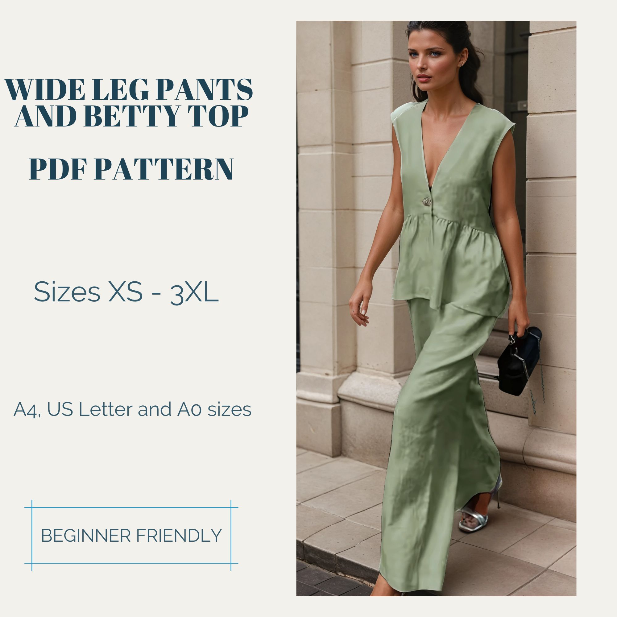 Woman Betty Top  and Wide Leg Pants Sewing Pattern