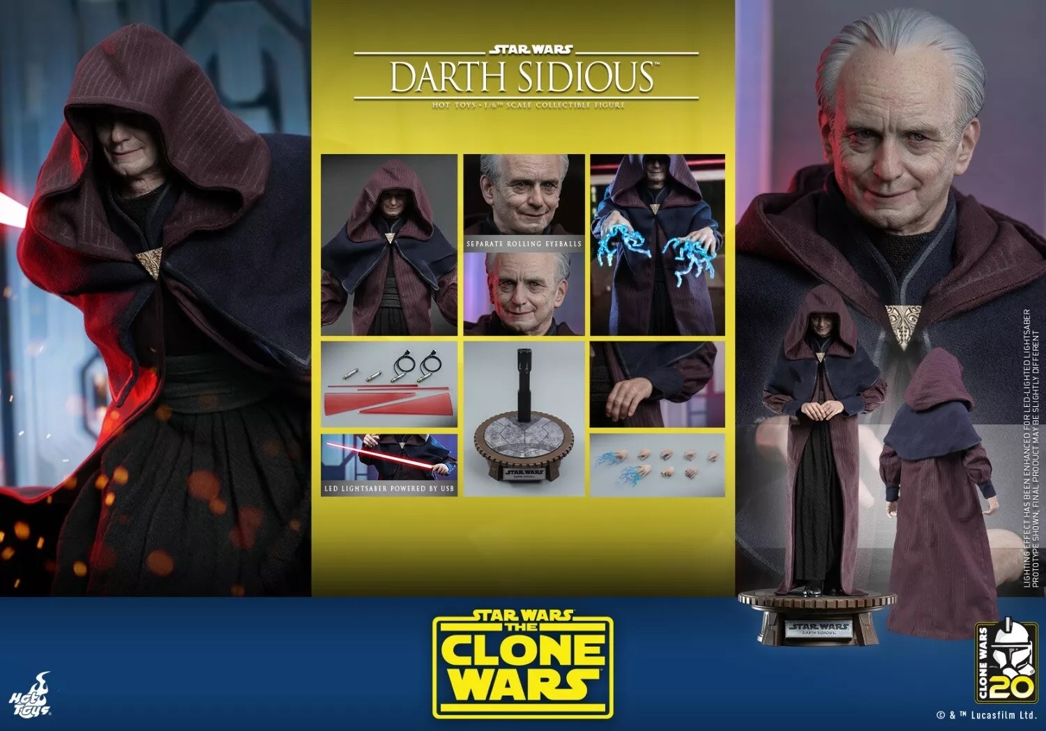 Hot Toys TMS102 Star Wars The Clone Wars Darth Sidious 1/6 Figure 