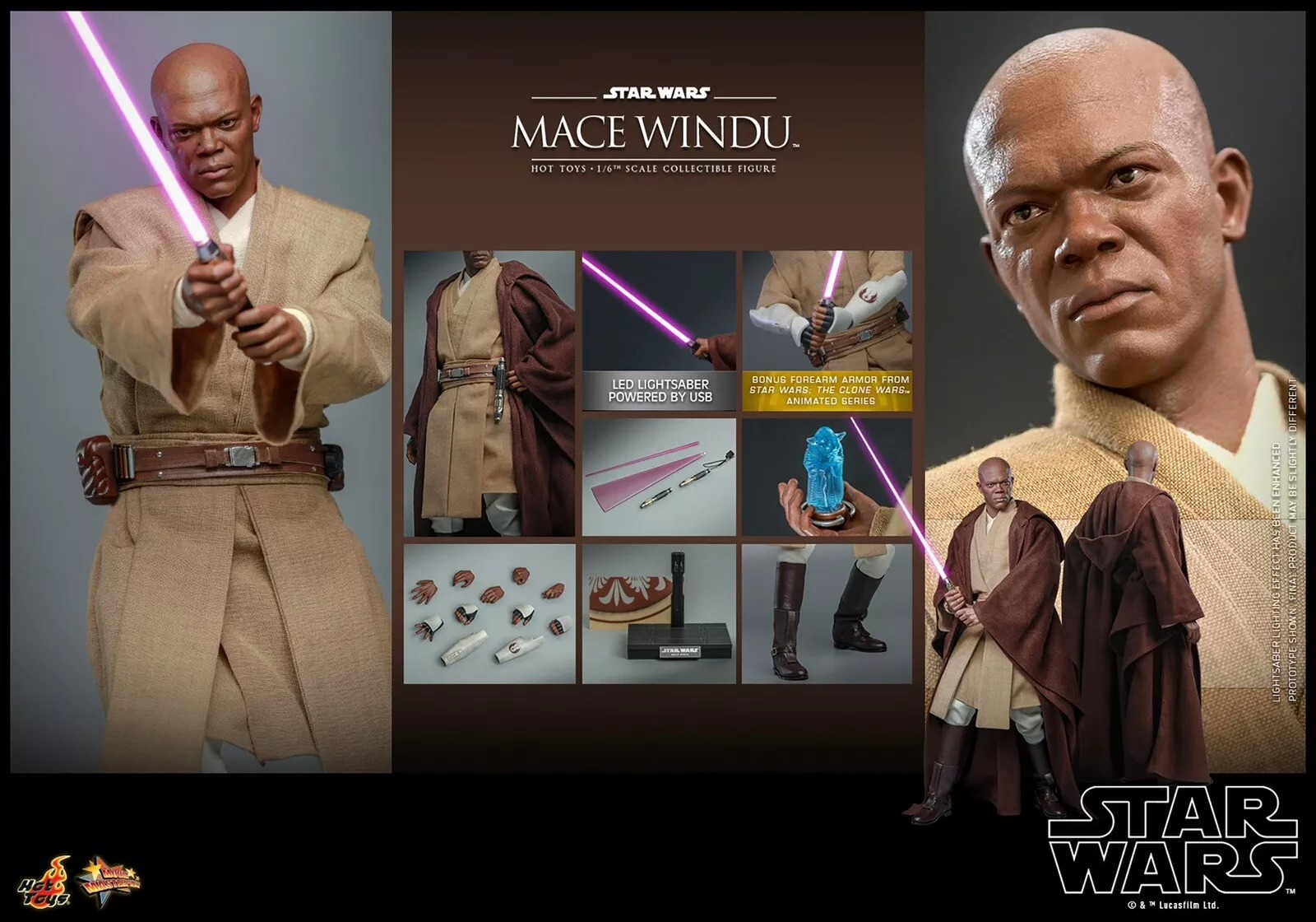 Hot Toys MMS681 Mace Windu Star Wars 2 Attack Of The Clones 1/6 Figure