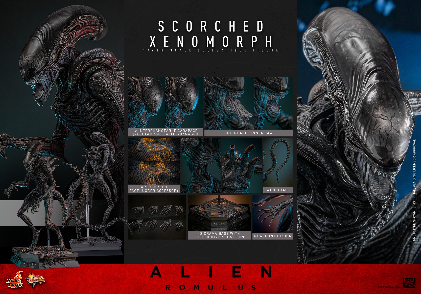 Pre Order! Hot Toys MMS784 Alien: Romulus Scorched Xenomorph 1/6 Figure 