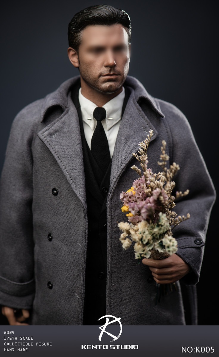 In Stock! Kento Studio K005 1/6 Scale Grey Coat & Men's Suit Set with Body