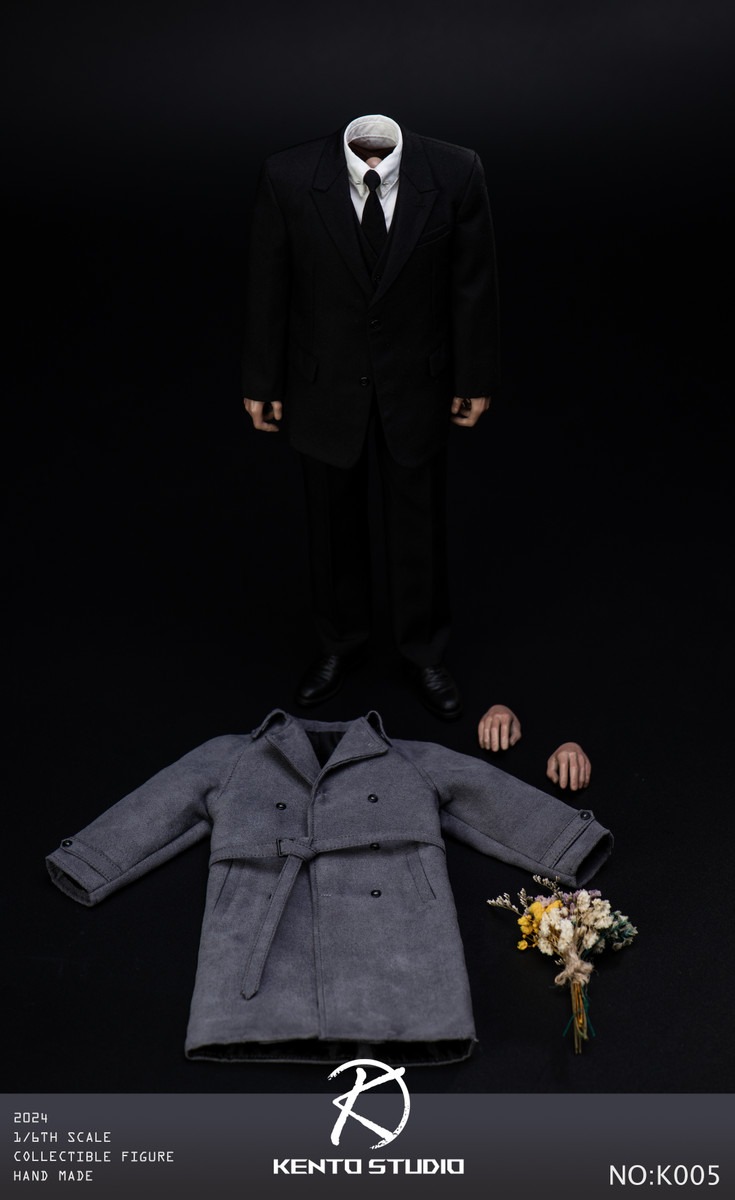 In Stock! Kento Studio K005 1/6 Scale Grey Coat & Men's Suit Set with Body