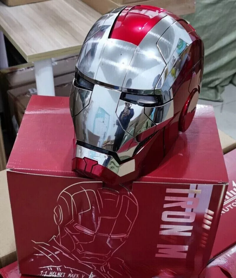 In Stock! Autoking Iron Man Helmet silver MK5 1/1 Voice-controlled Wearable Prop