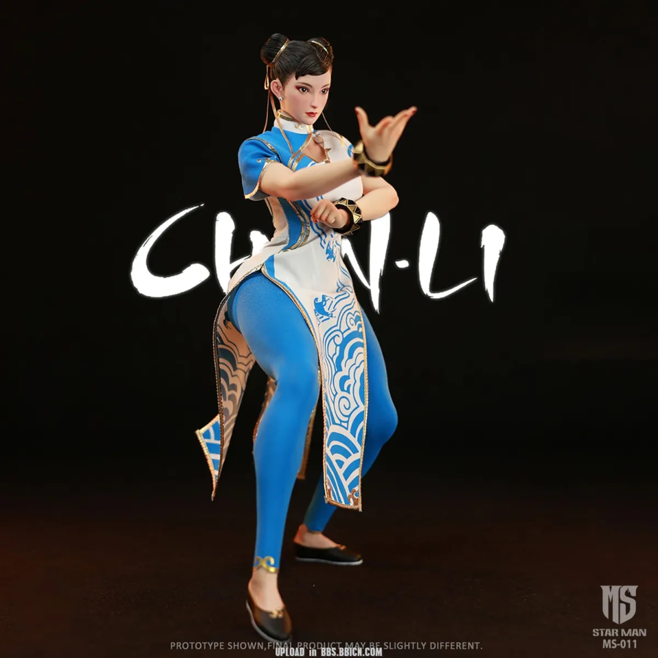 In Stock! Star Man MS-011 Female Fighter Chun Li 1/6 Figure Blue Cloud Patterned White Cheongsam Version 