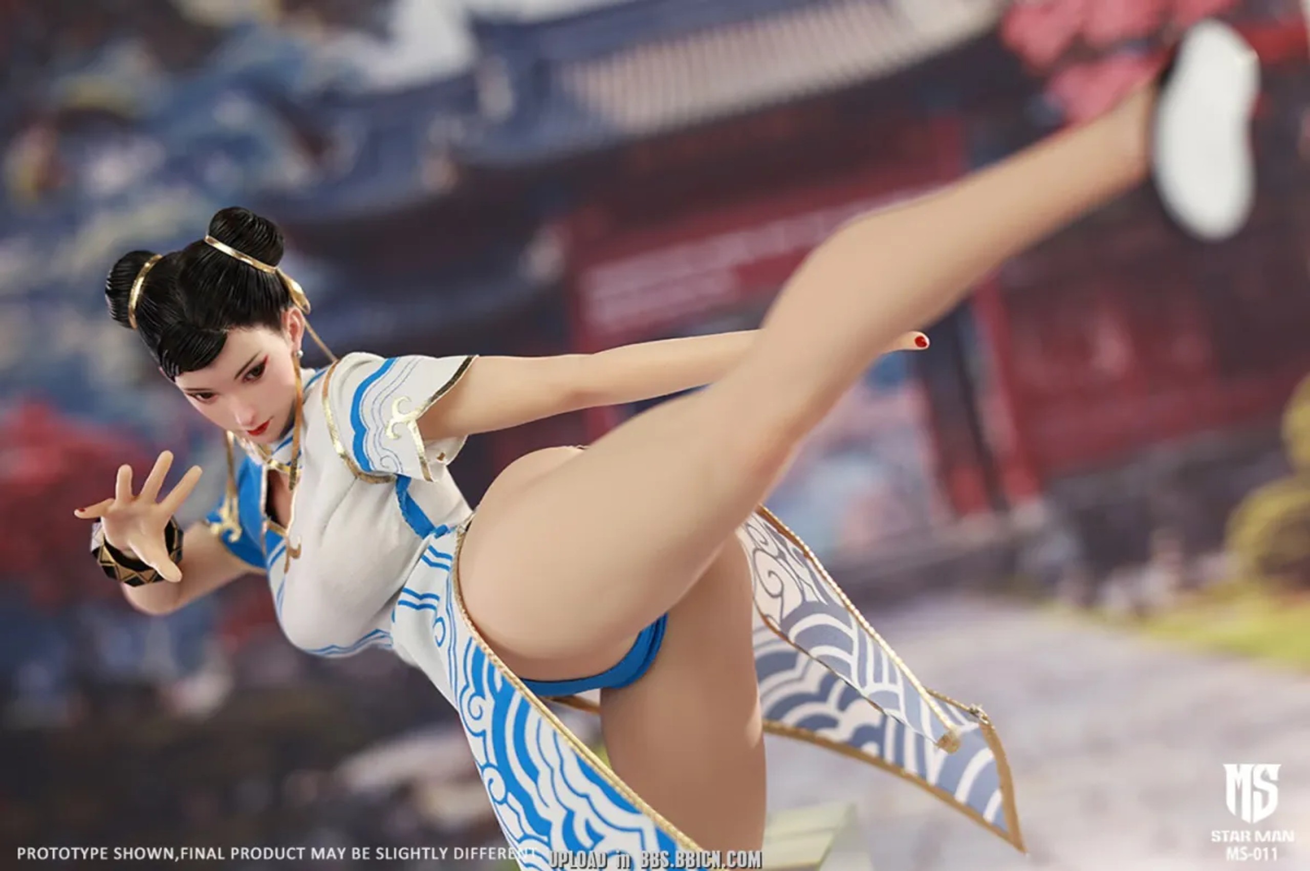 In Stock! Star Man MS-011 Female Fighter Chun Li 1/6 Figure Blue Cloud Patterned White Cheongsam Version 