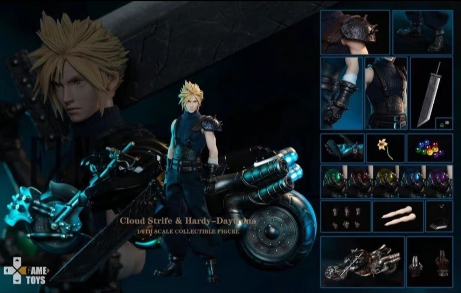 In Stock! GAMETOYS GT-004 1/6 Cloud Strife Claude & Motorcycle DX Ver.