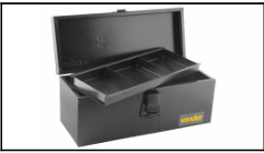 Caixa metálica para ferramentas, tipo baú, com bandeja