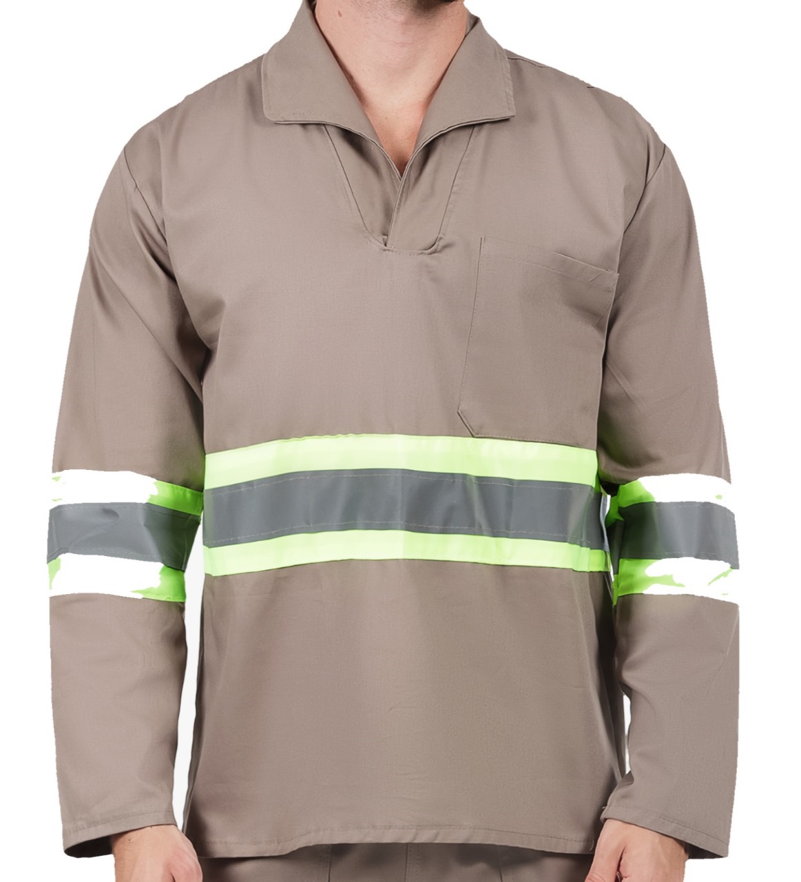 CAMISA MANGA LONGA EM BRIM COM FAIXAS REFLETIVAS