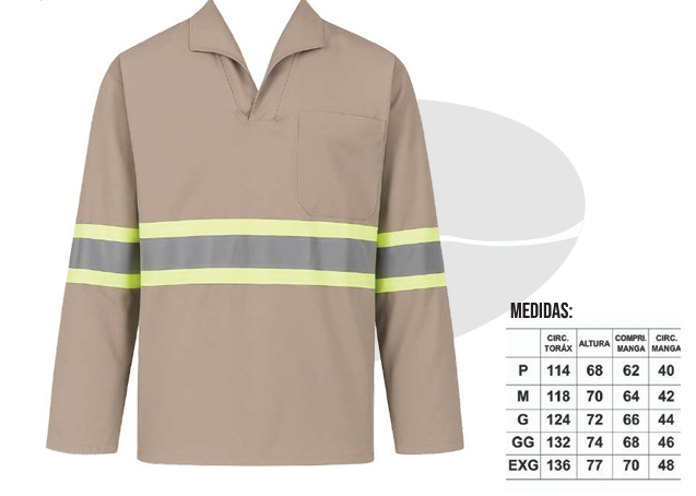 CAMISA MANGA LONGA EM BRIM COM FAIXAS REFLETIVAS