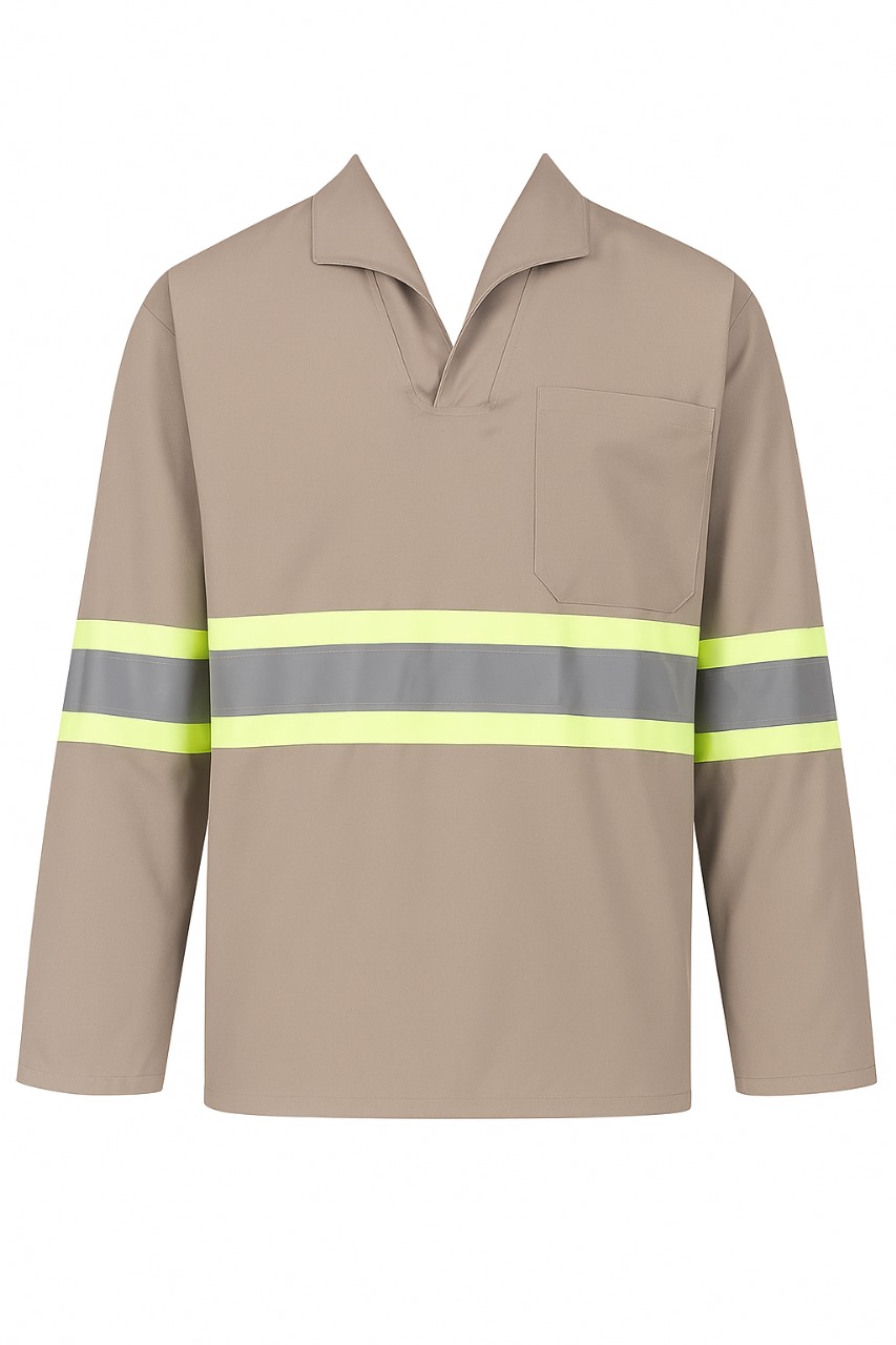 CAMISA MANGA LONGA EM BRIM COM FAIXAS REFLETIVAS