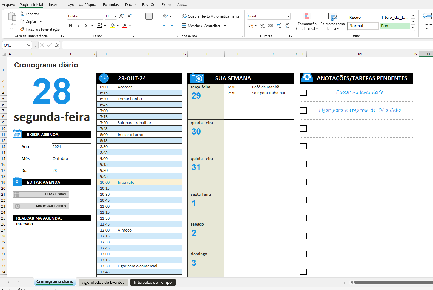 Planilha de Agenda de Tarefas Diárias