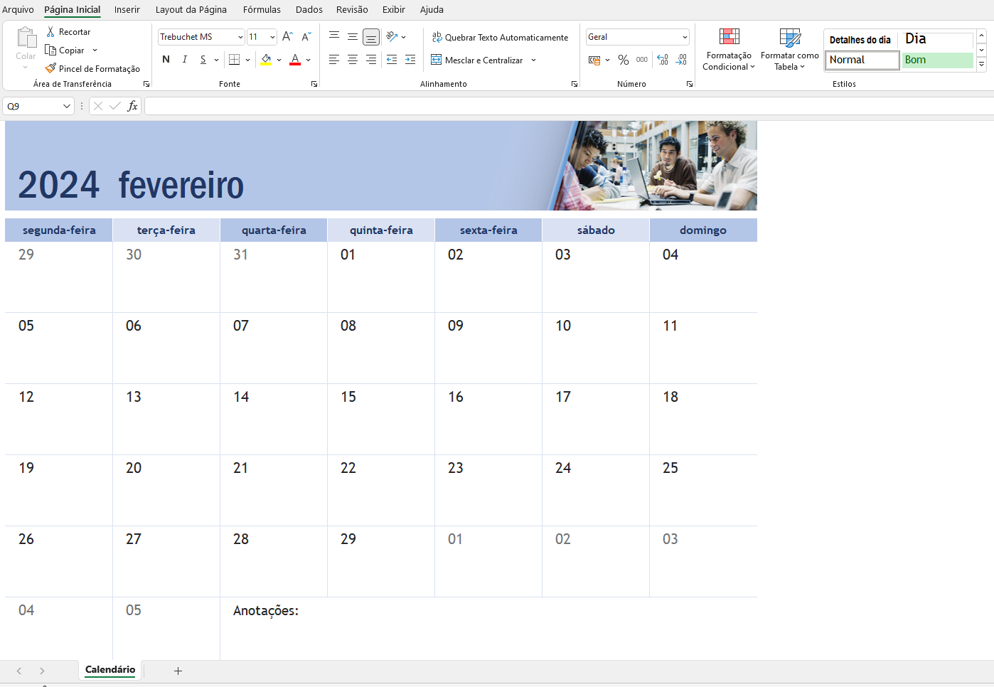 Calendário Acadêmico com Fotos