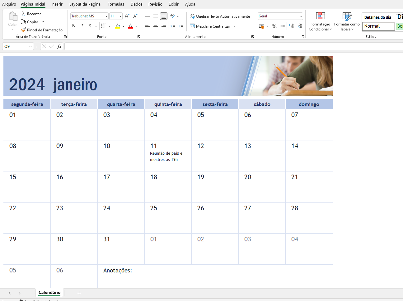 Calendário Acadêmico com Fotos