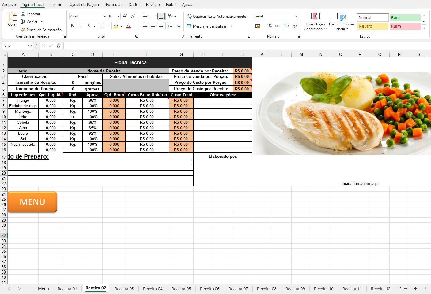 Receitas - Fichas de preencher