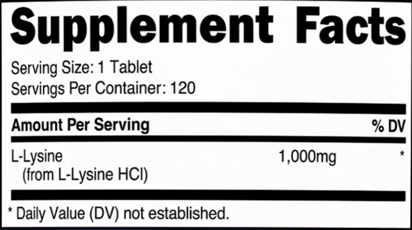 L-Lysina 1,000mg 120 Tabletas Nutricost