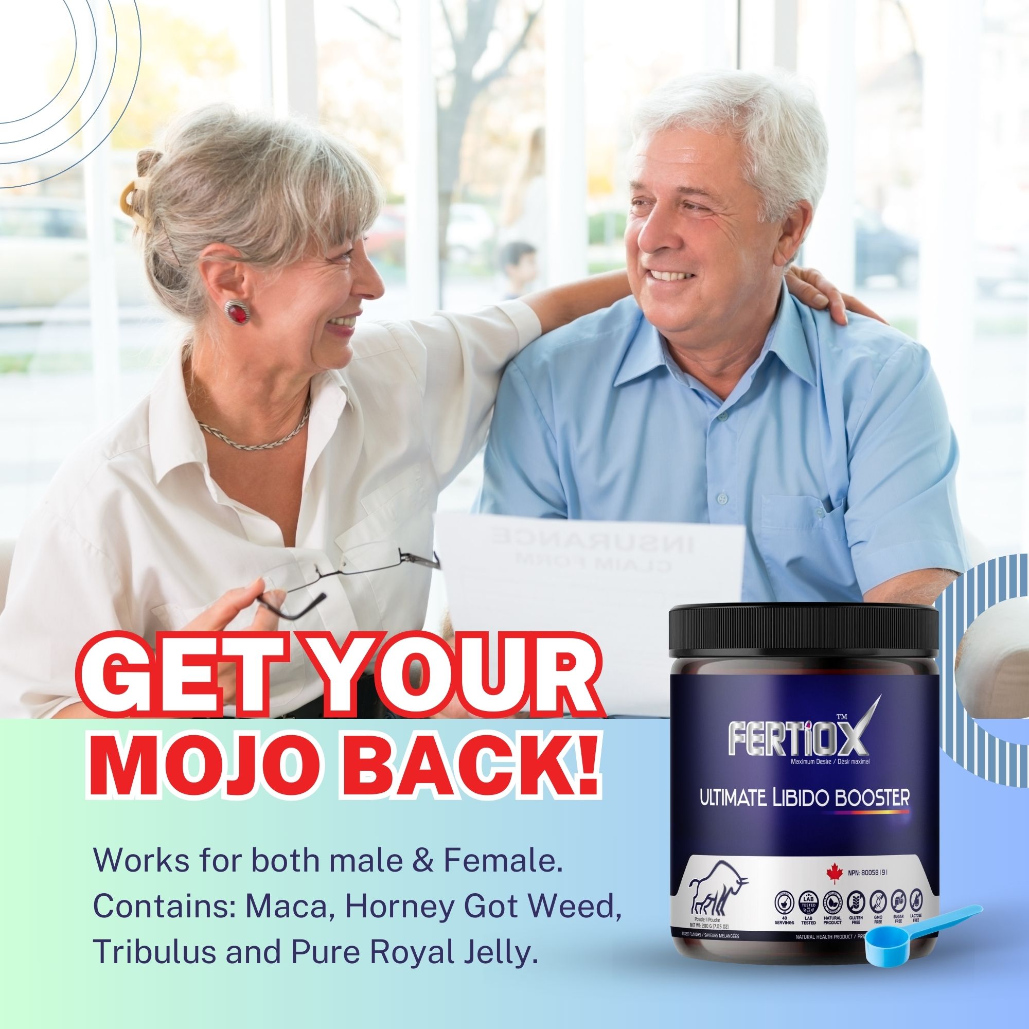 Fertiox Ultimate Vitality Blend (Maca, Tribulus, Horny Goat Weed, Royal Jelly), Powder