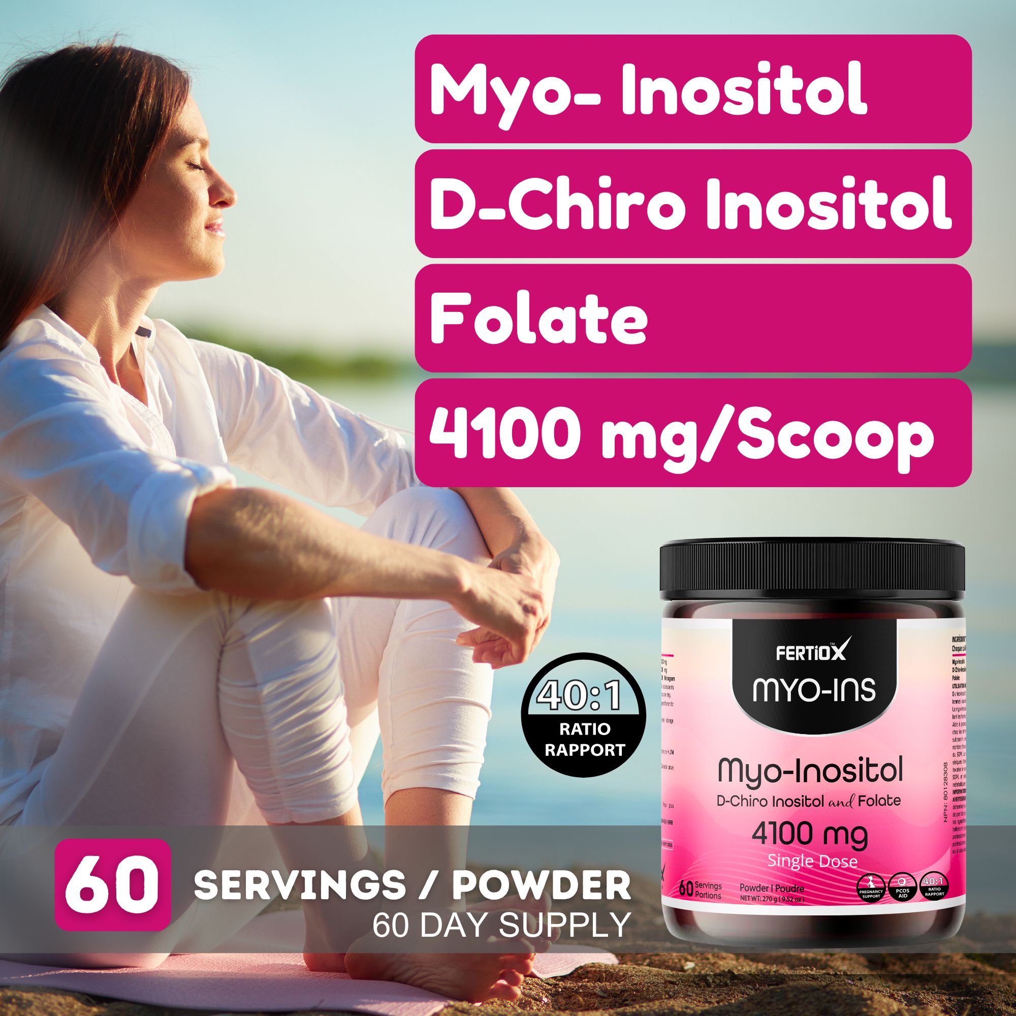 Fertiox Myo Ins Myo-Inositol & D-Chiro Inositol with Folic Acid - Powder - 4100 mg