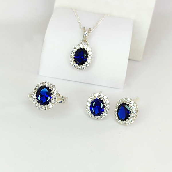 Set de joyas con circón zafiro azul