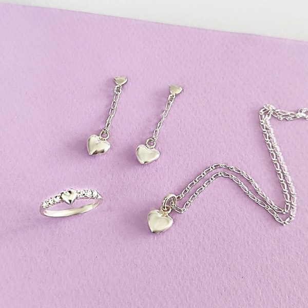 Set de joyería de plata 925 en forma de corazón