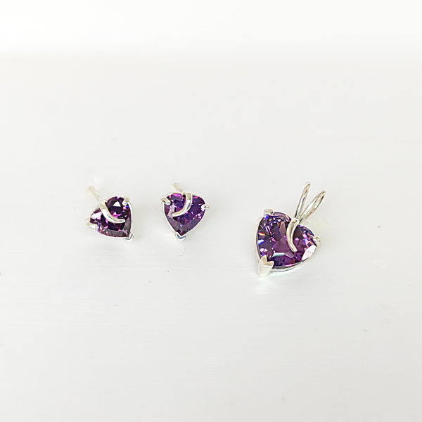 Set de joyería de corazón amatista
