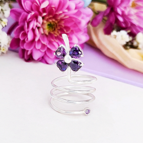 Set trebol de plata 925 con circón amatista