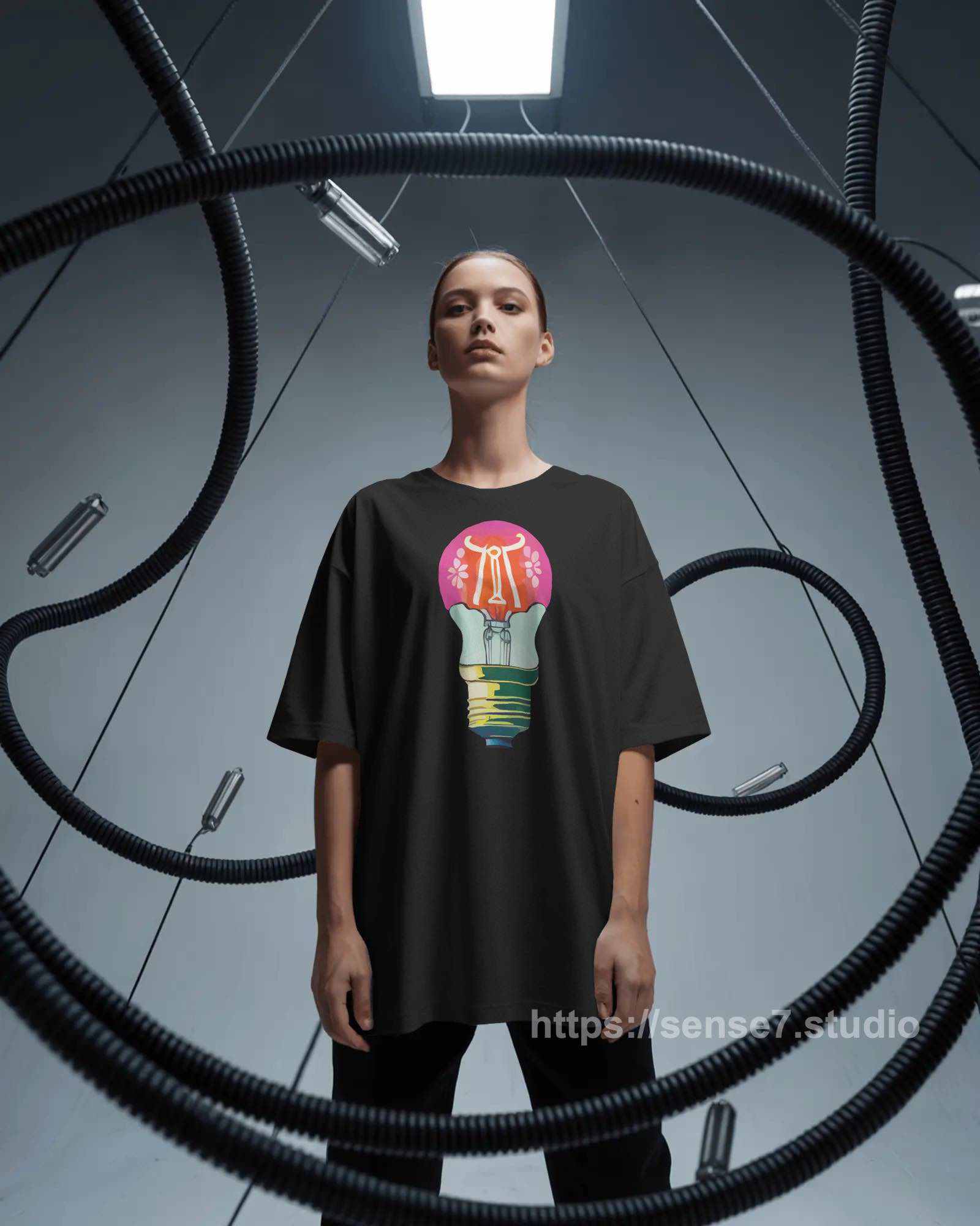 Colorful Lightbulb Graphic T-Shirt