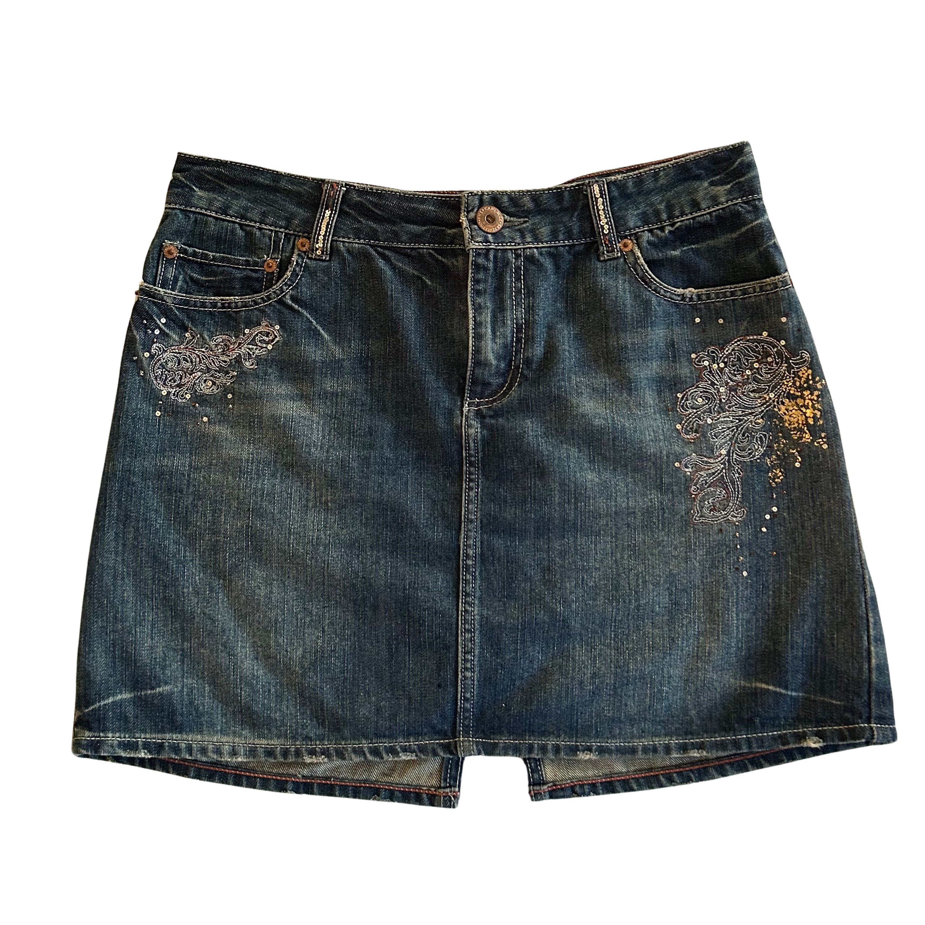 Embroidered Denim Mini Skirt