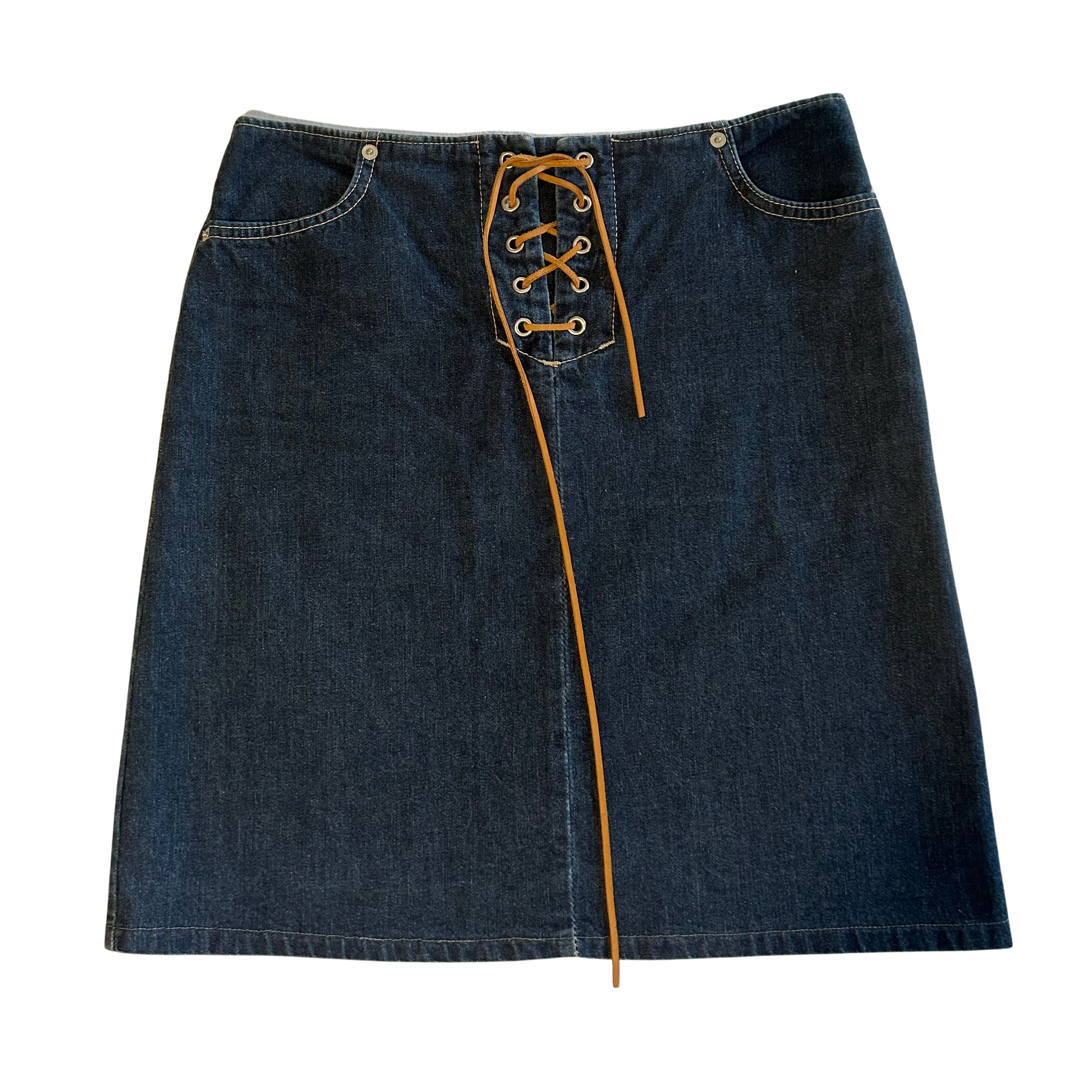 Lace-Up Denim Mini Skirt