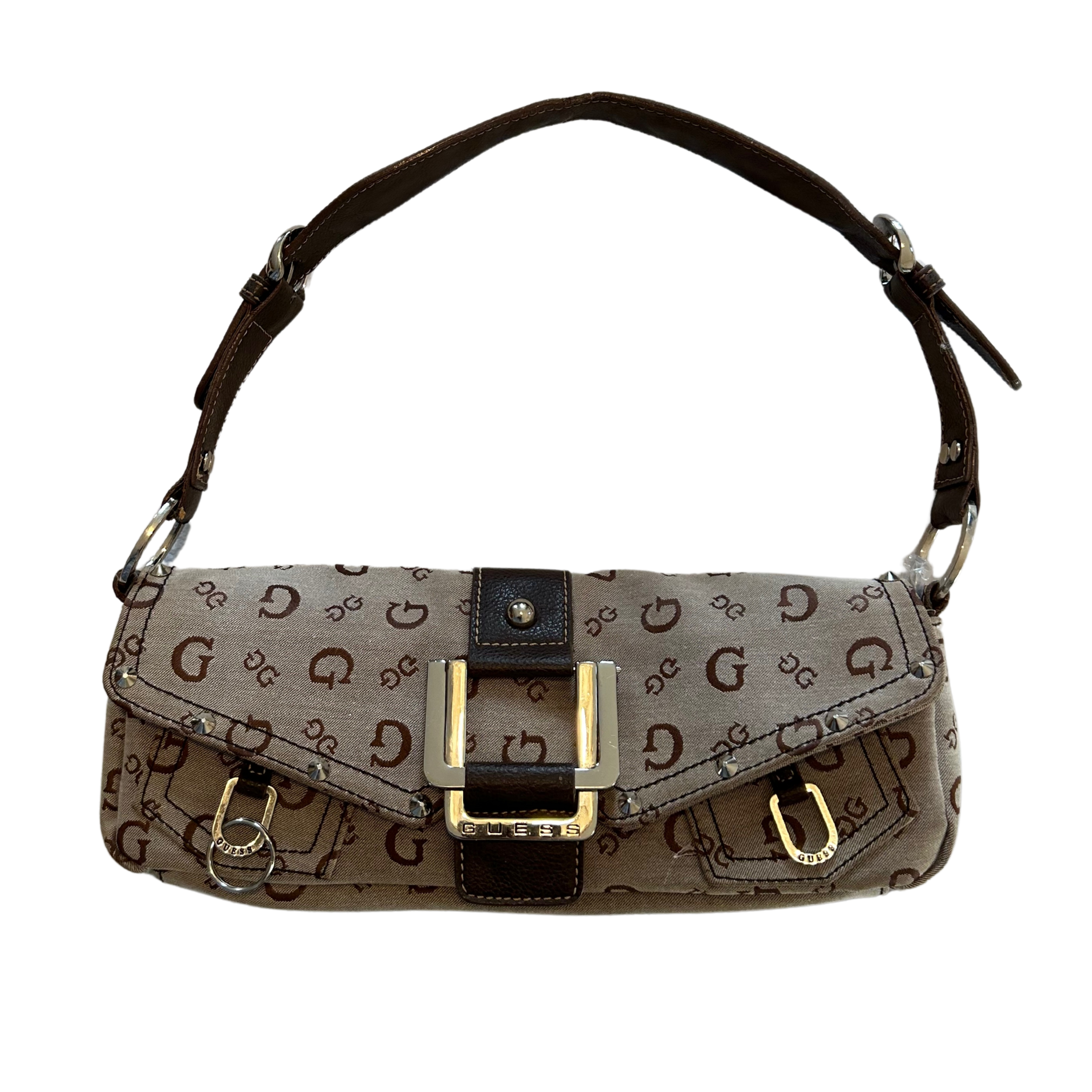 y2k GUESS Monogram Baguette Shoulder Bag