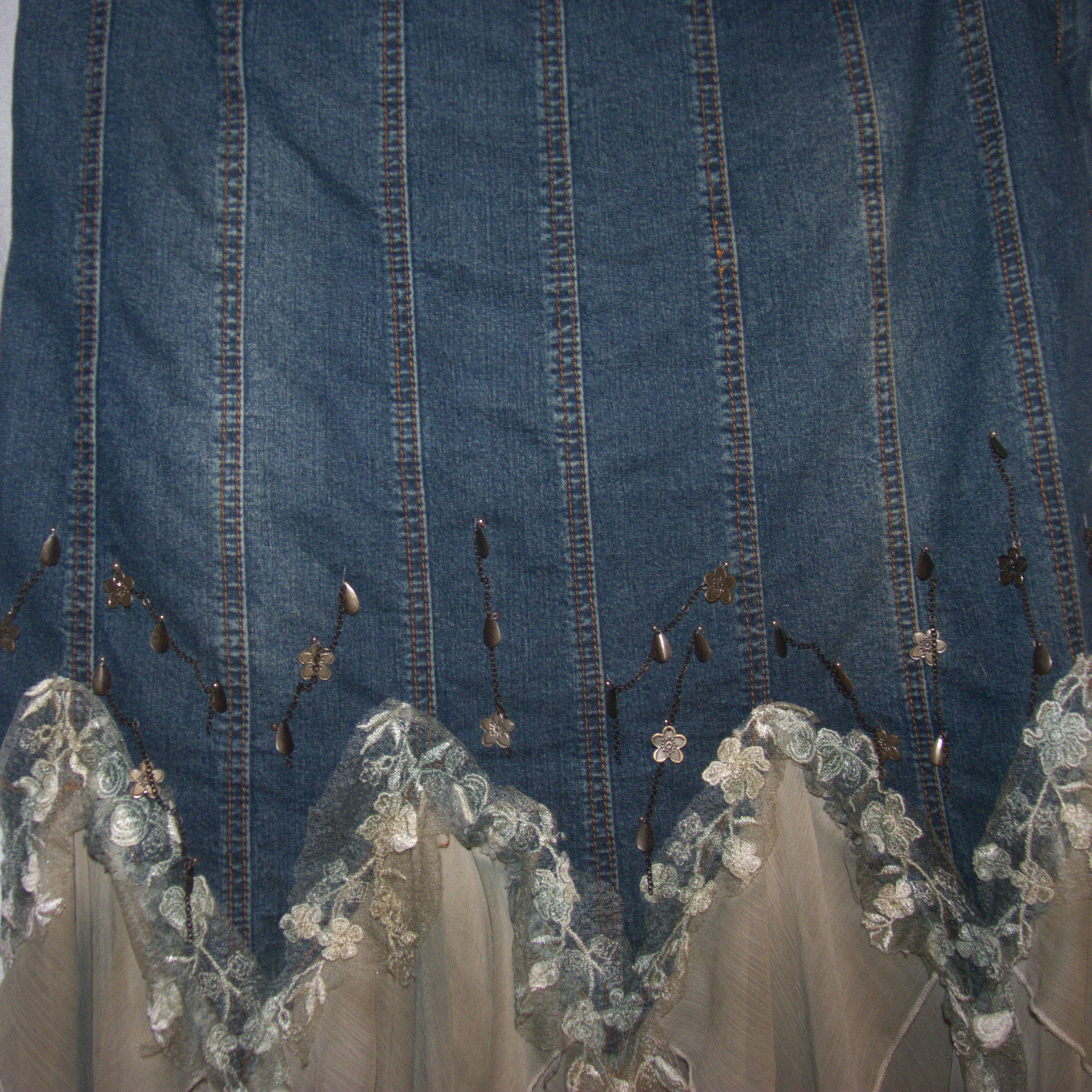 Vintage 2000s Denim and Chiffon Boho Skirt