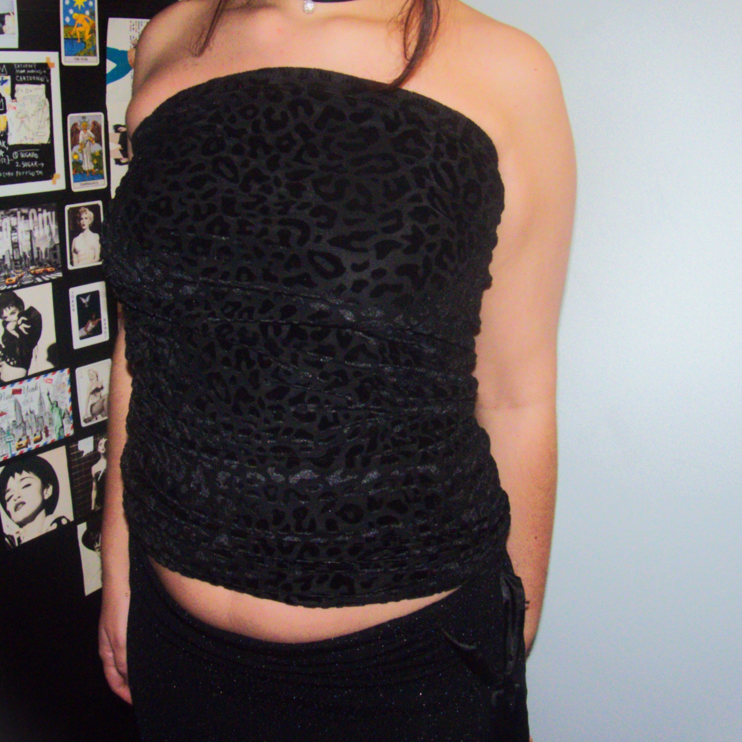 "PANTHER": Black Leopard Print Strapless Tube Top