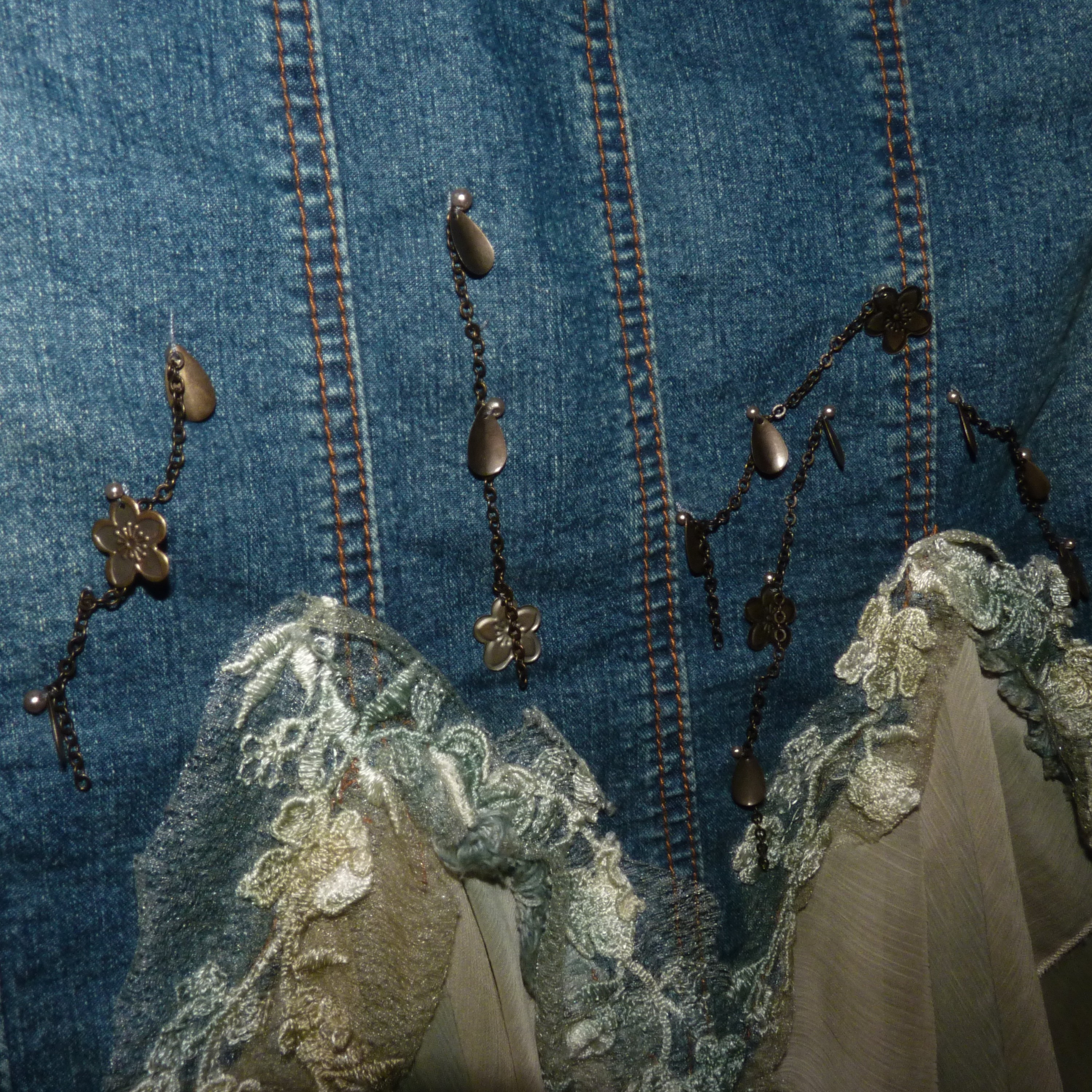 Vintage 2000s Denim and Chiffon Boho Skirt