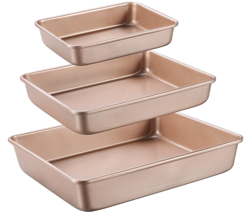 Pans Sets Nonstick,Baking Sheets for Oven,Bakeware Rectangular Cake Pan Set,3 Piece,Gold