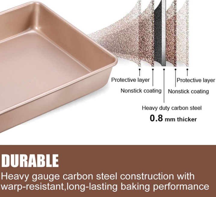 Pans Sets Nonstick,Baking Sheets for Oven,Bakeware Rectangular Cake Pan Set,3 Piece,Gold