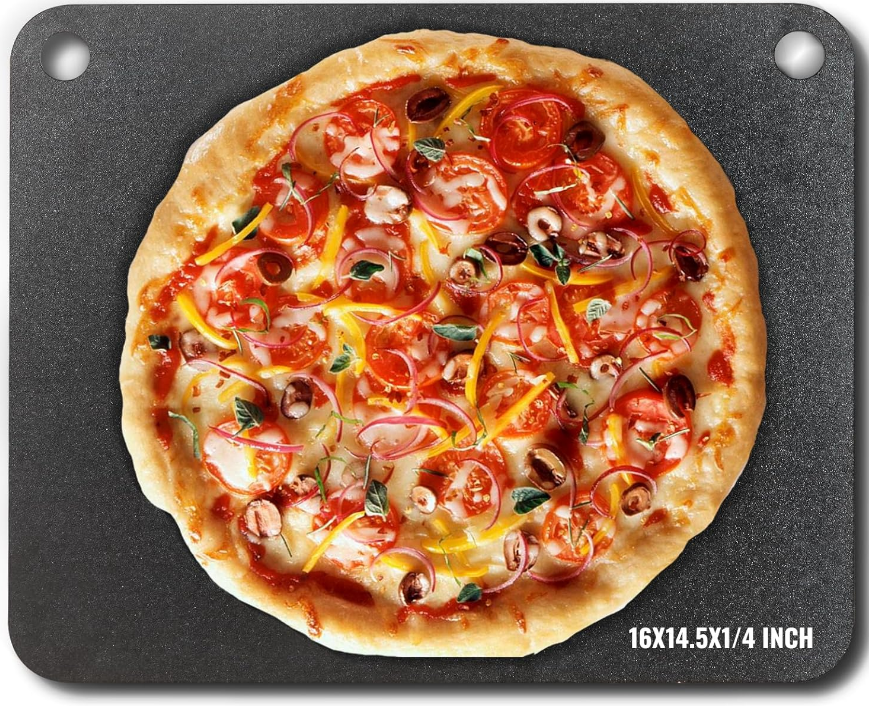 Pizza Steel, 16" x 14.5" x 1/4" Pizza Steel Plate for Oven, Pre-Seasoned Carbon Steel Pizza Baking Stone with 20X Higher Conductivity, Heavy Duty Pizza Pan for Outdoor Grill, Indoor Oven