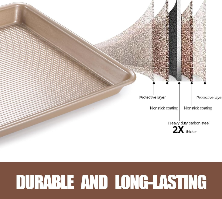 Cookie Sheet Baking Pan Set, Professional Baking Sheet for oven Nonstick, 2 Piece Bakeware Set, 9x13in,10x15in, Textured, Gold