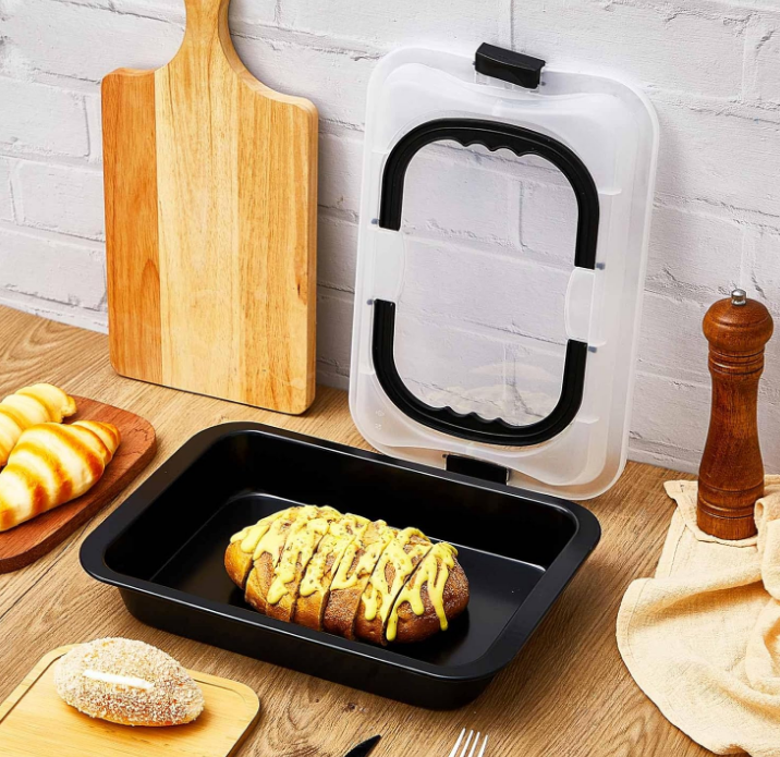 2 Pcs Cake Baking Pan with Lid and Handle, 9 x 13 Inch Non-stick Cake Pan, Rectangle Sheet Cake Pan Carrier for Sheet Cake Brownie Roasting Cooking Baking Pan and Lids Set