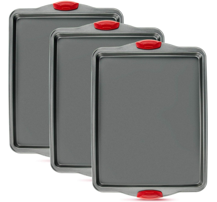 Premium Nonstick Baking Sheet Pans – Set of 3, Heavy-Gauge Carbon Steel, Warp, Dent, and Rust-Resistant – Gourmet Rimmed Cookie Sheet Trays, Non-Toxic for Exceptional Baking Performance