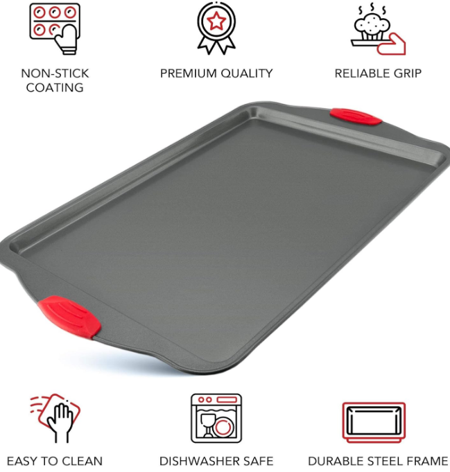 Premium Nonstick Baking Sheet Pans – Set of 3, Heavy-Gauge Carbon Steel, Warp, Dent, and Rust-Resistant – Gourmet Rimmed Cookie Sheet Trays, Non-Toxic for Exceptional Baking Performance