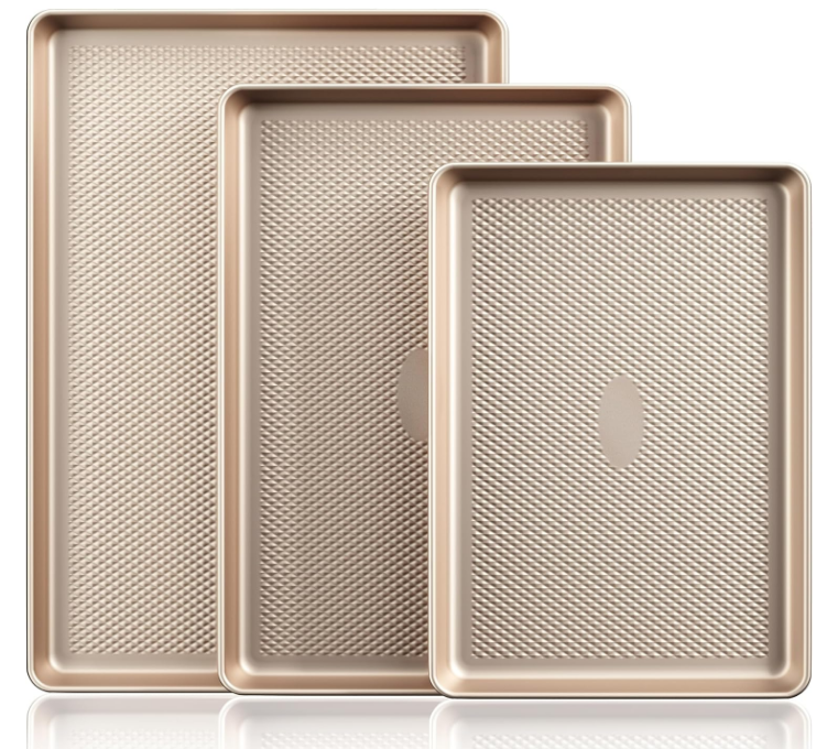  Baking Sheet Pan Set, Cookie Sheets for Oven, Nonstick Half/Quarter/Jelly Roll Pans with Diamond Texture Pattern, Heavy Duty Cookie Tray
