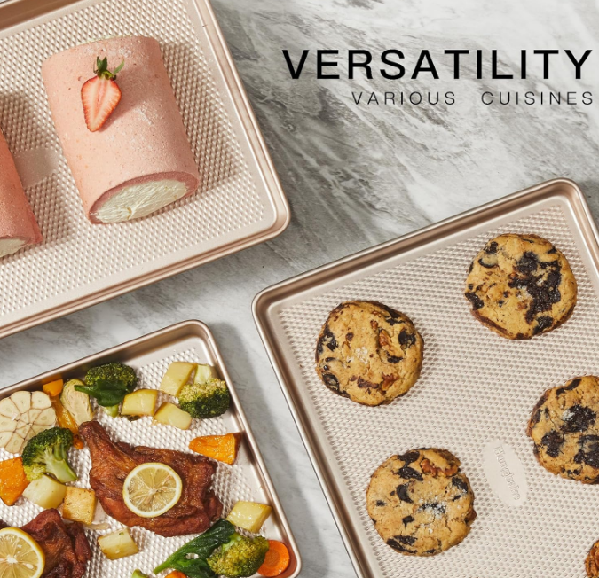  Baking Sheet Pan Set, Cookie Sheets for Oven, Nonstick Half/Quarter/Jelly Roll Pans with Diamond Texture Pattern, Heavy Duty Cookie Tray